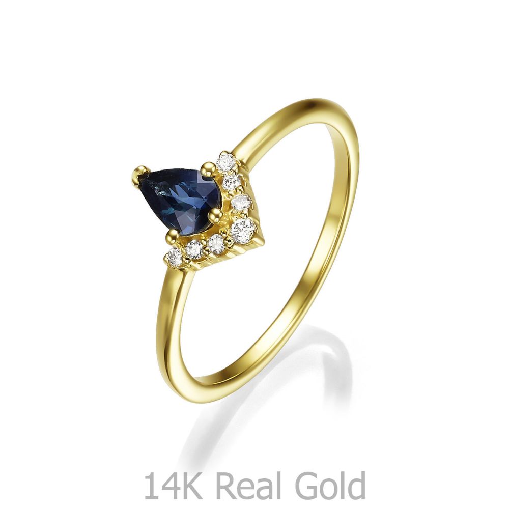 טבעות זהב | טבעת ספיר יהלומים מזהב צהוב 14 קראט - דיאנה