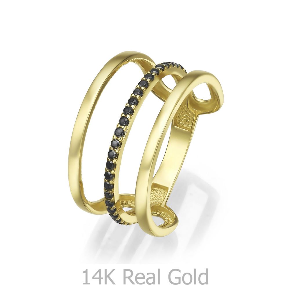 טבעות זהב | טבעת לנשים מזהב צהוב 14 קראט - בלינדה שחורה