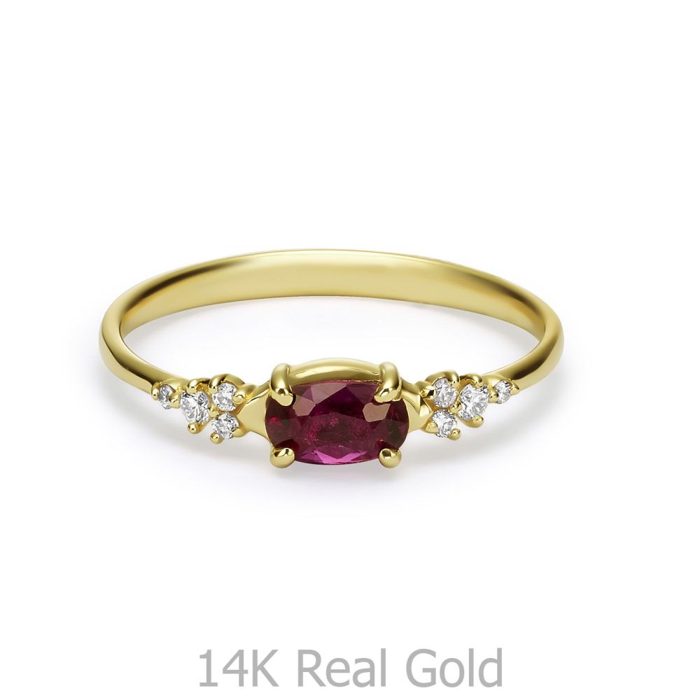 טבעות זהב | טבעת רובי יהלומים מזהב צהוב 14 קראט - שרלוט 