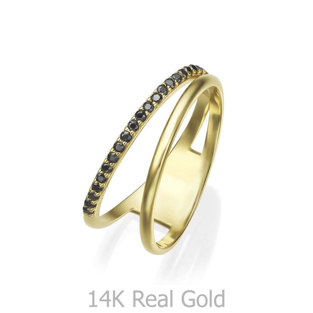 טבעות זהב | טבעת לנשים מזהב צהוב 14 קראט - ריינה שחורה