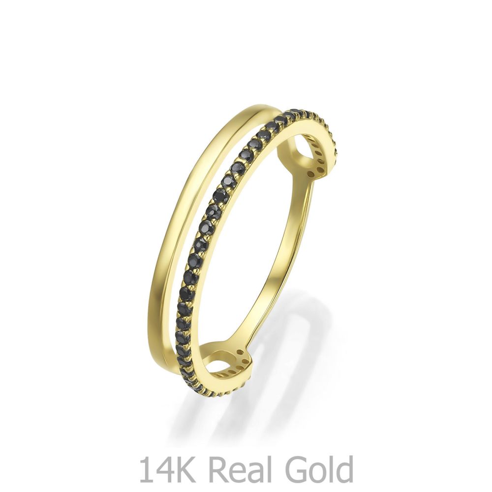 טבעות זהב | טבעת לנשים מזהב צהוב 14 קראט - קמילה שחורה
