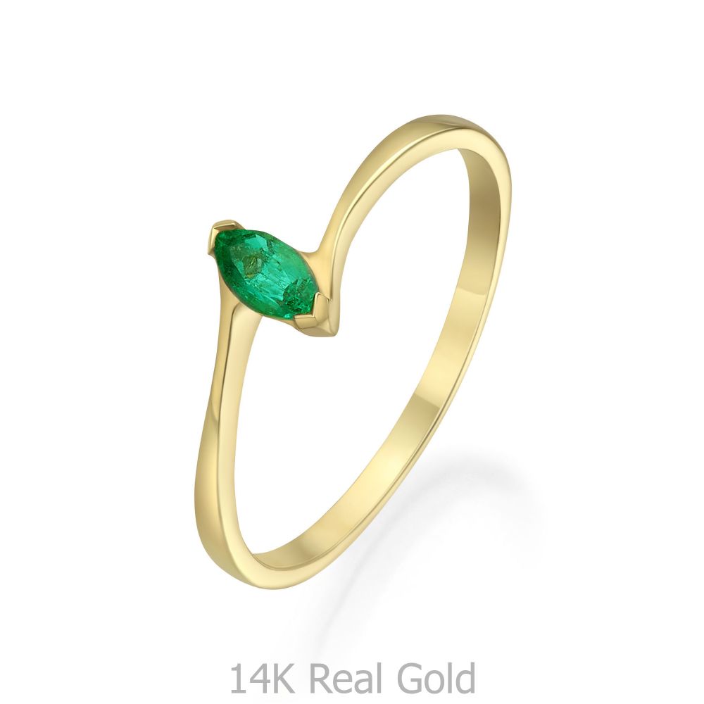 טבעות זהב | טבעת אמרלד מזהב צהוב 14 קראט - פייטון ירוקה