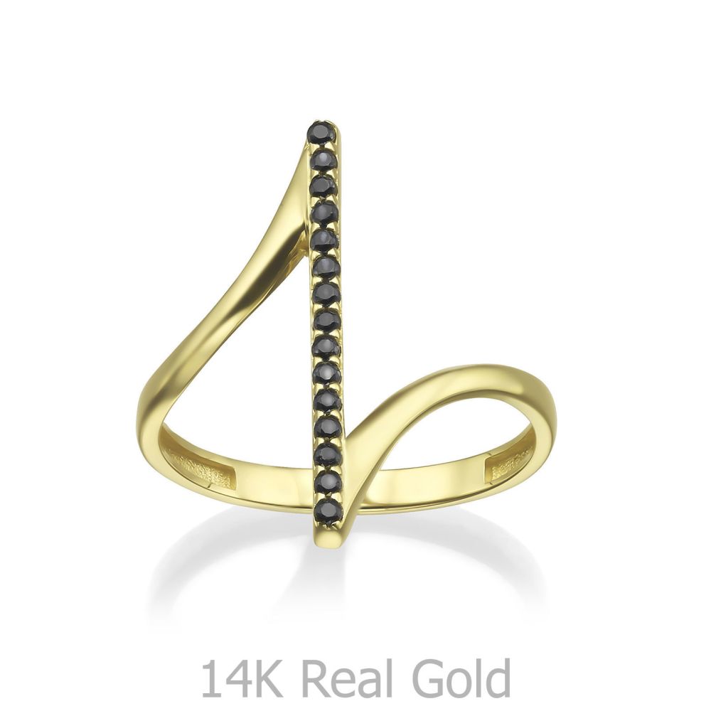 טבעות זהב | טבעת לנשים מזהב צהוב 14 קראט -  ריבר שחורה