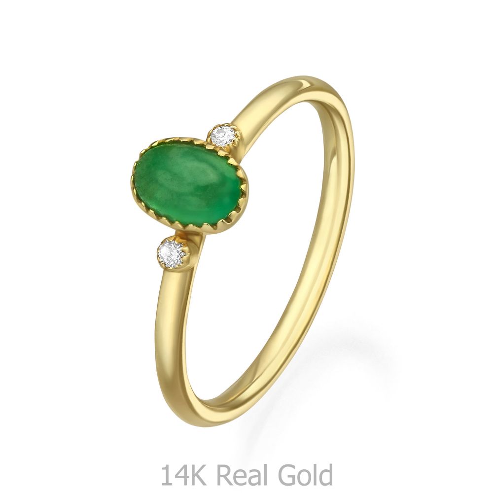 טבעות זהב | טבעת אמרלד ויהלומים מזהב צהוב  14 קראט - ליברטי ירוקה