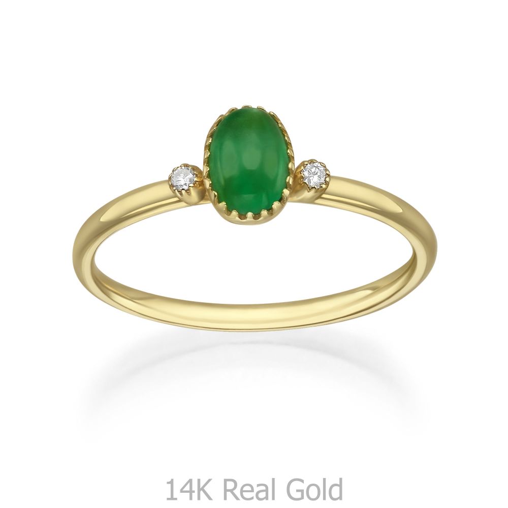 טבעות זהב | טבעת אמרלד ויהלומים מזהב צהוב  14 קראט - ליברטי ירוקה