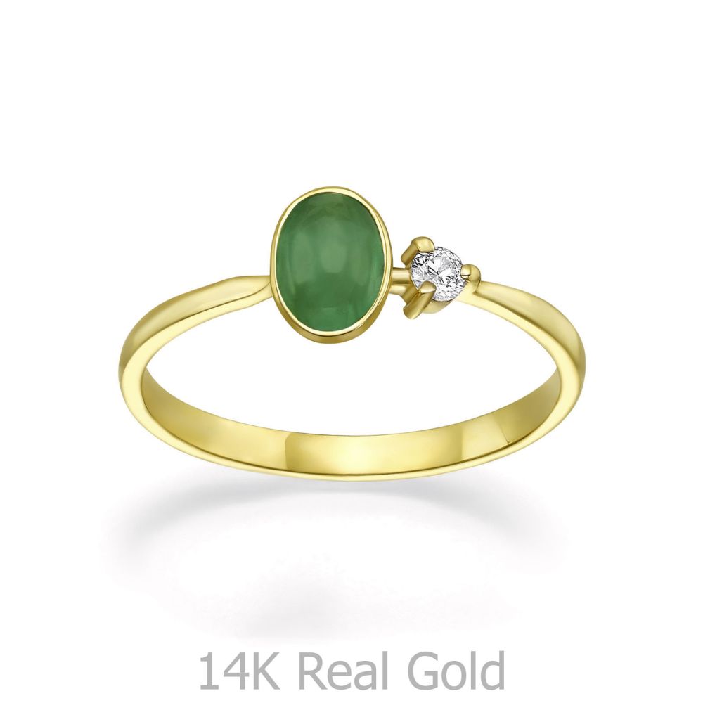 טבעות זהב | טבעת אמרלד ויהלום מזהב צהוב  14 קראט - ג'יימי ירוקה