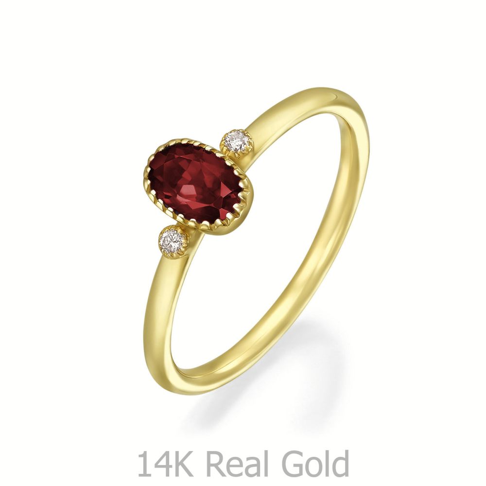 טבעות זהב | טבעת רובי ויהלומים מזהב צהוב  14 קראט - סאנסה אדומה
