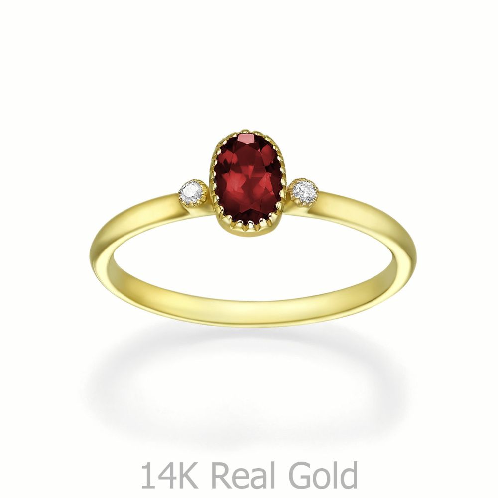 טבעות זהב | טבעת רובי ויהלומים מזהב צהוב  14 קראט - סאנסה אדומה