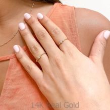 טבעת לנשים מזהב צהוב 14 קראט - ריבוע ניקולט כדורים 
