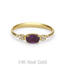 טבעת אמטיסט יהלומים מזהב צהוב 14 קראט - שרלוט  סגולה