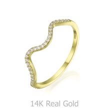 טבעת מזהב צהוב 14 קראט - גל מנצנץ