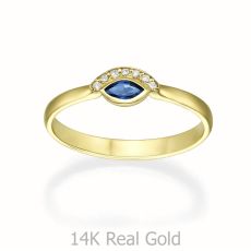 טבעת יהלומים ואבן חן ספיר מזהב צהוב 14 קראט  - אריאנה 
