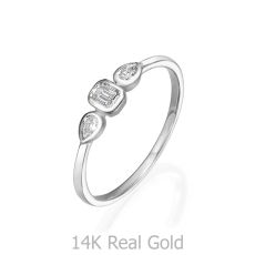 טבעת יהלומים מזהב לבן 14 קראט - ביאנקה