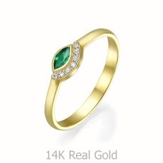 טבעת אמרלד ויהלומים מזהב צהוב  14 קראט - אריאנה ירוקה