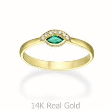 טבעת אמרלד ויהלומים מזהב צהוב  14 קראט - אריאנה ירוקה