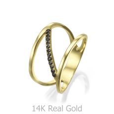 טבעת לנשים מזהב צהוב 14 קראט -  בלן שחורה