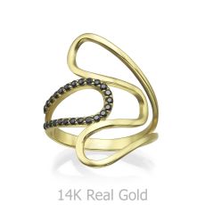 טבעת לנשים מזהב צהוב 14 קראט - אספרנסה שחורה