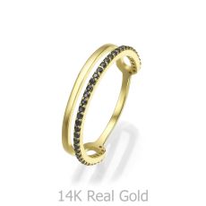 טבעת לנשים מזהב צהוב 14 קראט - קמילה שחורה
