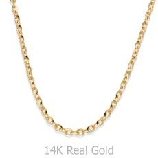 שרשרת זהב צהוב 14 קראט לגבר, מדגם רולו 2.2 מ"מ עובי, 55 ס"מ אורך