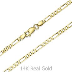 שרשרת זהב צהוב 14 קראט לגברים, מדגם פיגרו 3.06 מ''מ עובי, 60 ס"מ אורך