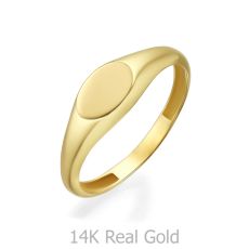 טבעת מזהב צהוב 14 קראט - חותם אליפסה מבריק