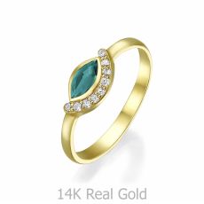 טבעת יהלומים ואבן חן אמרלד מזהב צהוב 14 קראט  - מואנה