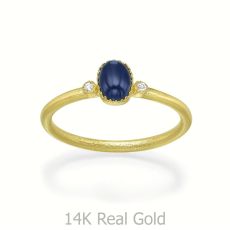 טבעת יהלומים ואבן חן ספיר מזהב צהוב 14 קראט  - ליברטי מט