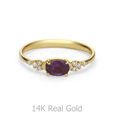 טבעת אמטיסט יהלומים מזהב צהוב 14 קראט - שרלוט  סגולה