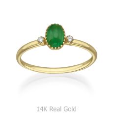 טבעת אמרלד ויהלומים מזהב צהוב  14 קראט - ליברטי ירוקה