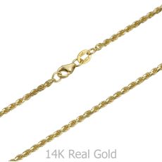 שרשרת זהב צהוב 14 קראט לגברים, מדגם חבל 1.9 מ"מ עובי, 50 ס"מ אורך