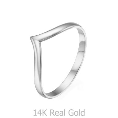 טבעת מזהב לבן 14 קראט - וי עדין