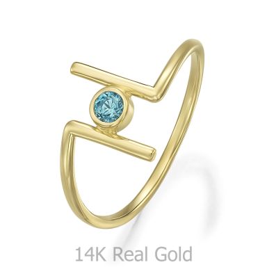 טבעת לנשים מזהב צהוב 14 קראט - ריין כחולה