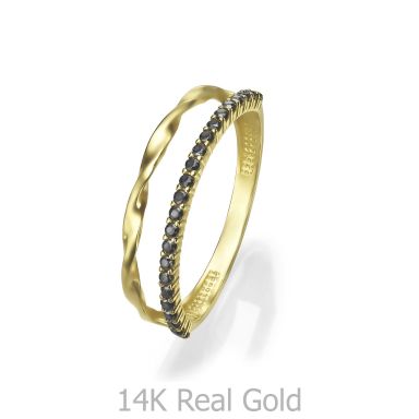 טבעת לנשים מזהב צהוב 14 קראט - מנואל שחורה