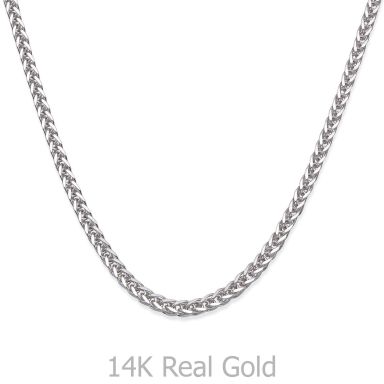 שרשרת זהב לבן 14 קראט לגברים, מדגם ספיגה 1.5 מ"מ עובי, 50 ס"מ אורך