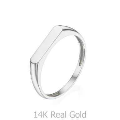 טבעת מזהב לבן 14 קראט - חותם