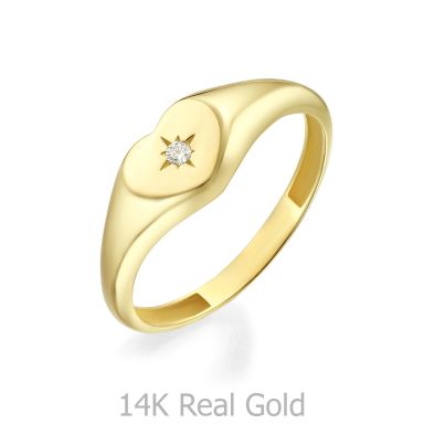 טבעת מזהב צהוב 14 קראט - חותם לב מנצנץ