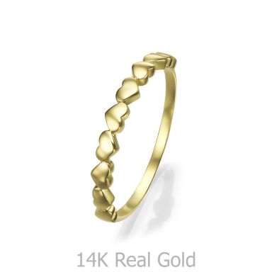 טבעת לנשים מזהב צהוב 14 קראט - לבבות מירבל
