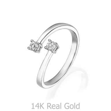 טבעת יהלומים מזהב לבן 14 קראט - ריי
