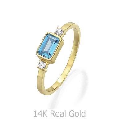 טבעת לנשים מזהב צהוב 14 קראט - אנאבל כחולה
